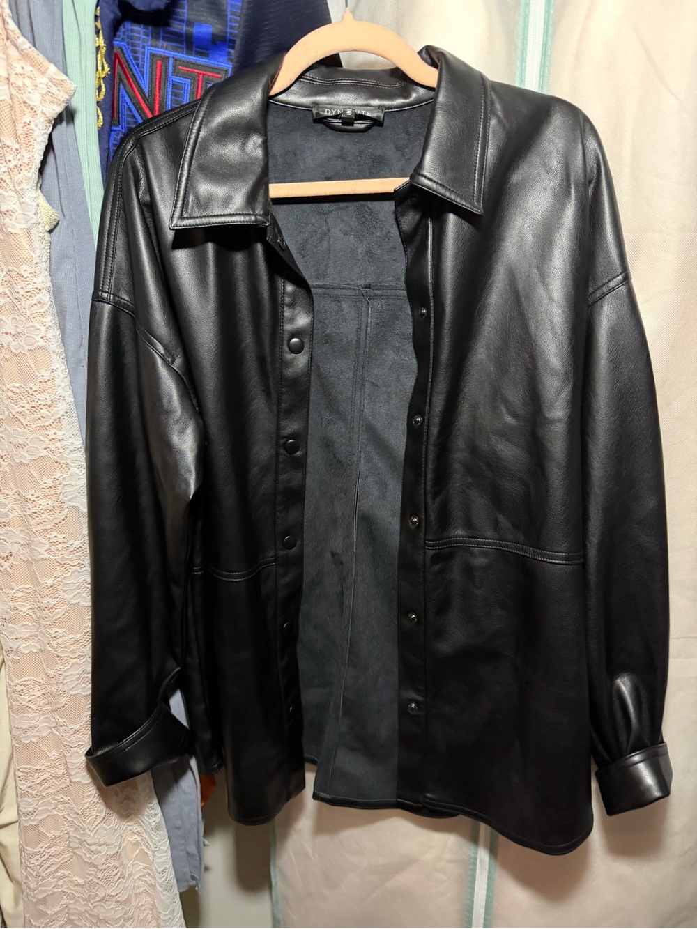 Dynamite Black Faux Leather Snap-Front Jacket